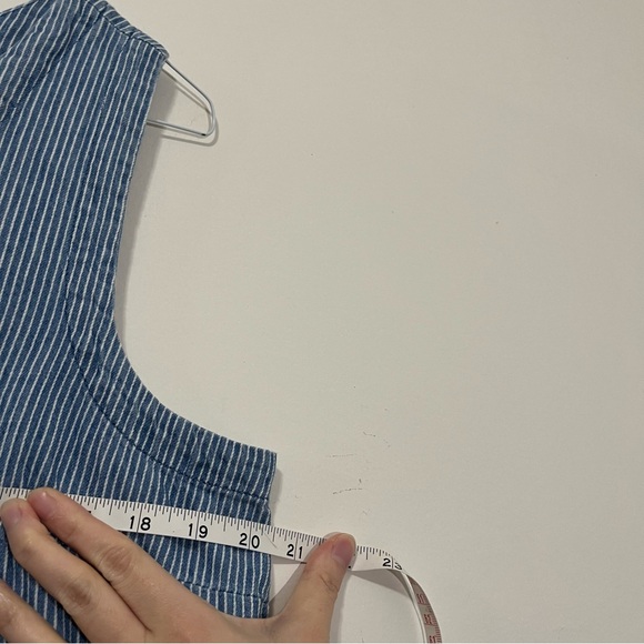 Old Navy Women's Denim Blue Striped Dress Overall Sleeveless Button Front Sz L - Picture 15 of 16